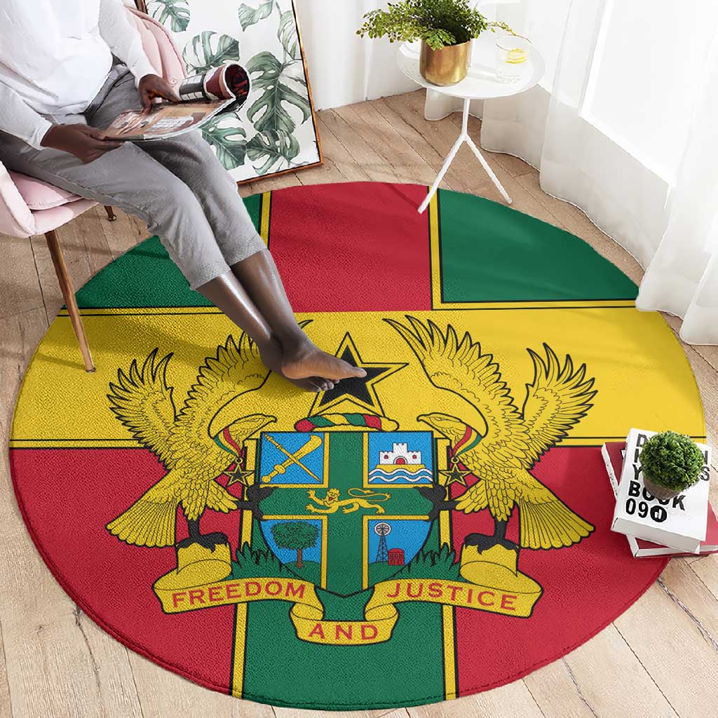 African Ghana Round Carpet Flag with Coat of Arms Simple Design TS04