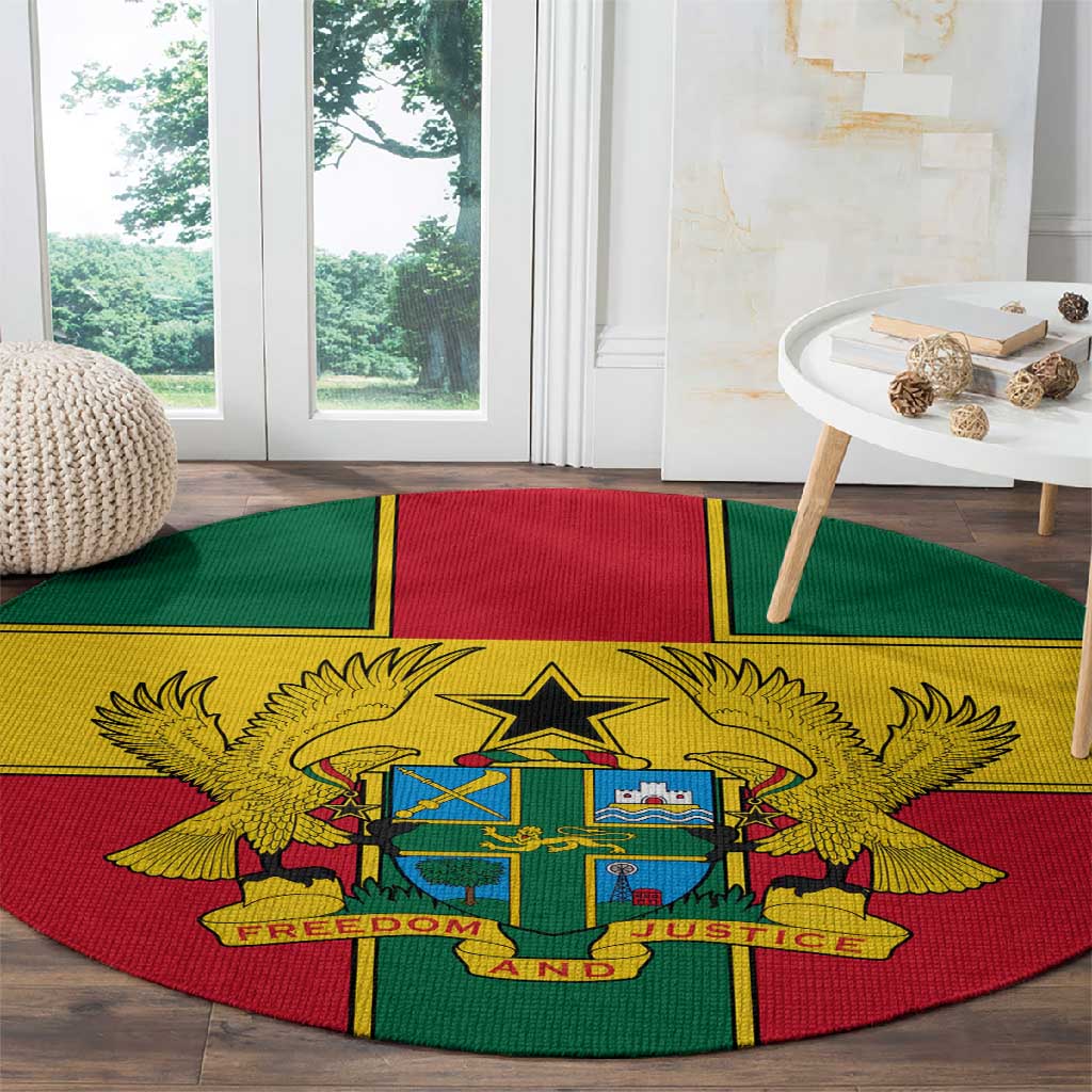 African Ghana Round Carpet Flag with Coat of Arms Simple Design TS04