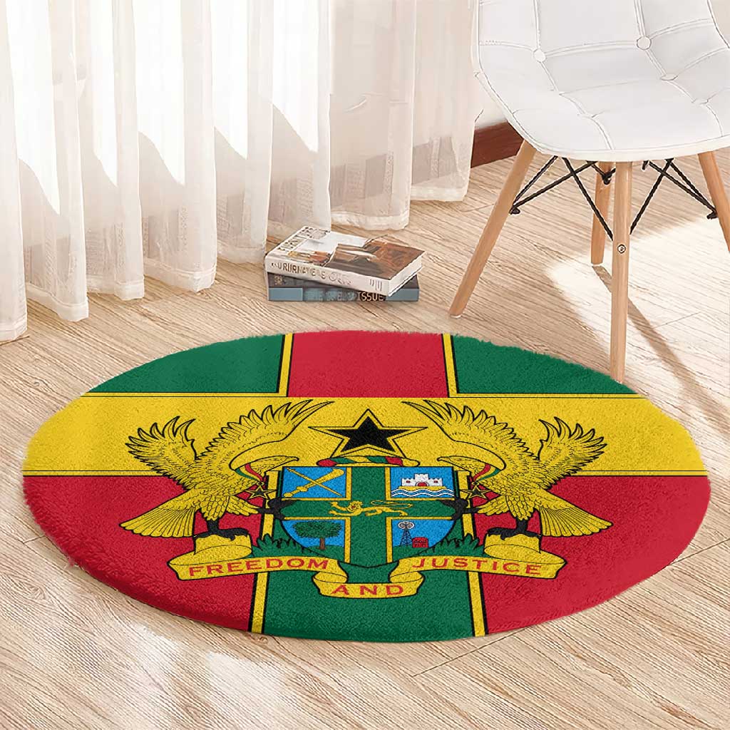 African Ghana Round Carpet Flag with Coat of Arms Simple Design TS04