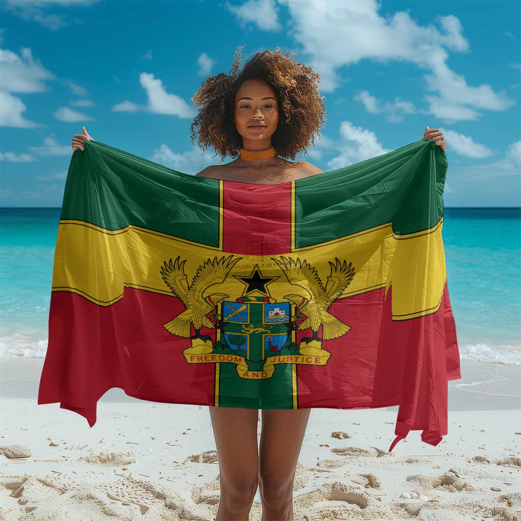 African Ghana Sarong Flag with Coat of Arms Simple Design TS04