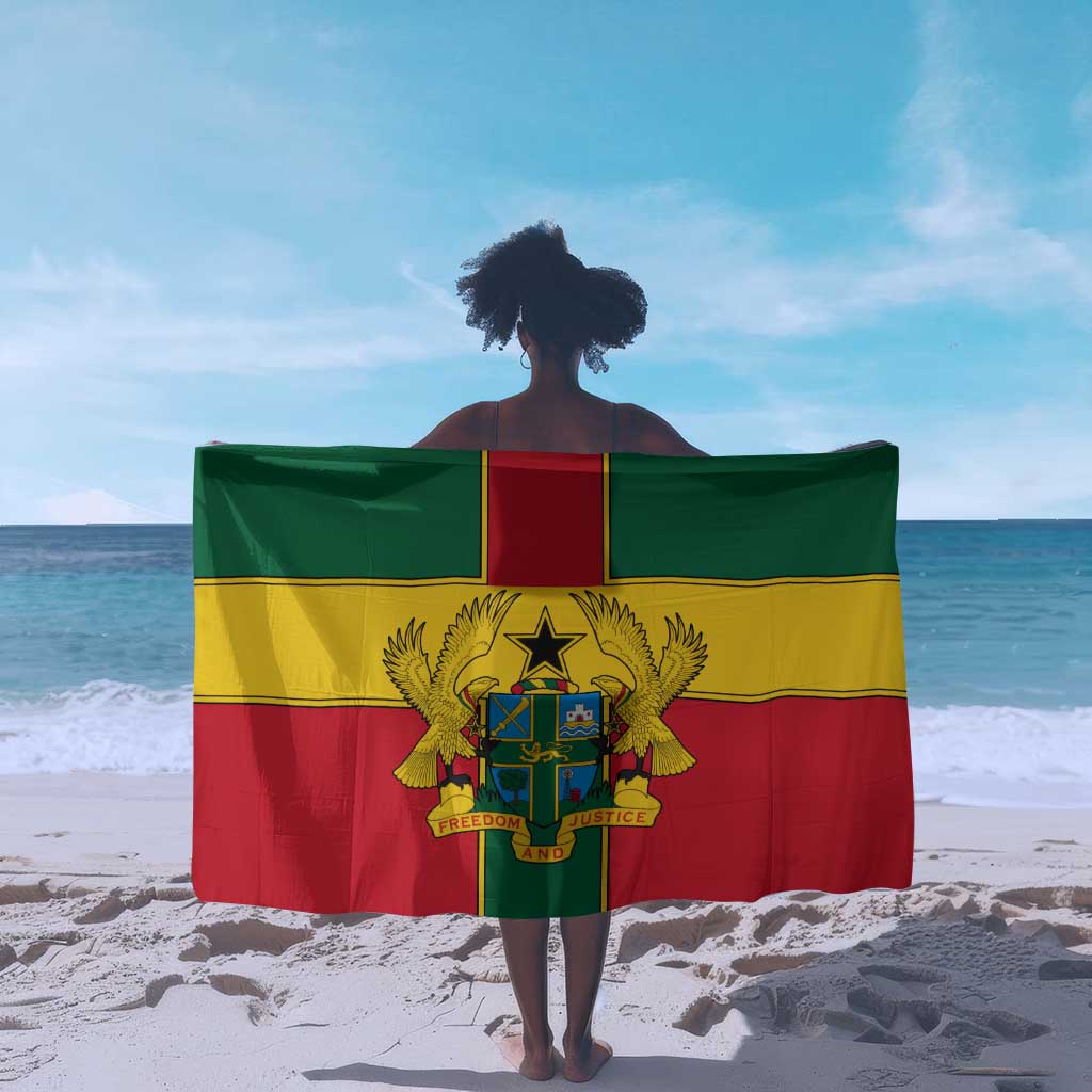 African Ghana Sarong Flag with Coat of Arms Simple Design TS04