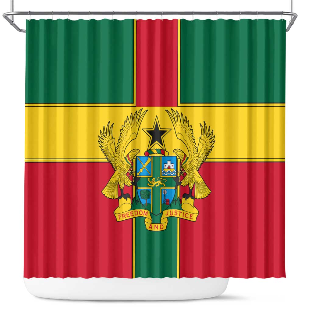 Ghana Flag Shower Curtain with Coat of Arms Design TS04