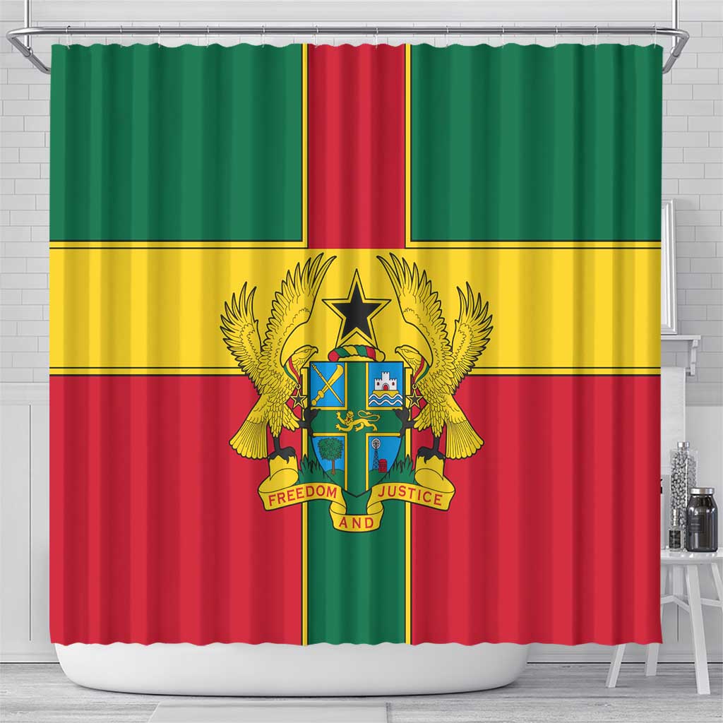 Ghana Flag Shower Curtain with Coat of Arms Design TS04