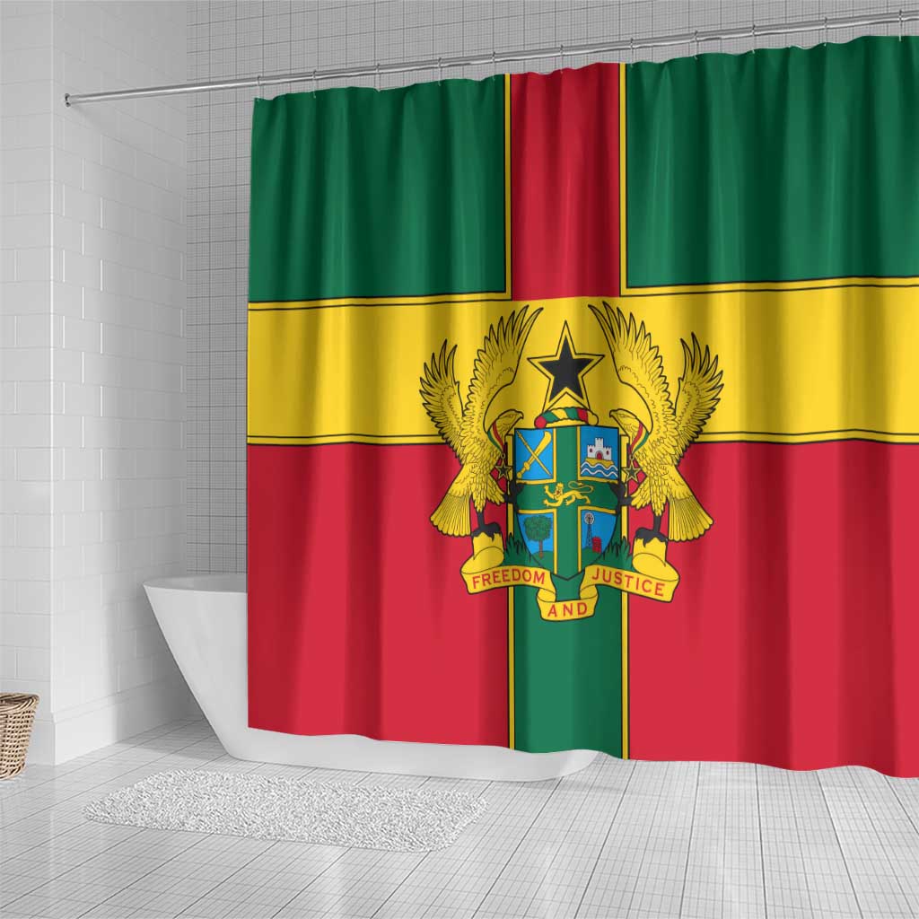 Ghana Flag Shower Curtain with Coat of Arms Design TS04