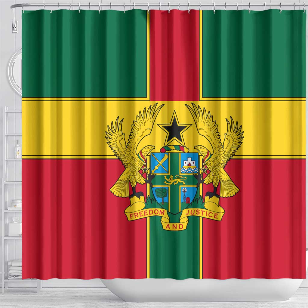 Ghana Flag Shower Curtain with Coat of Arms Design TS04