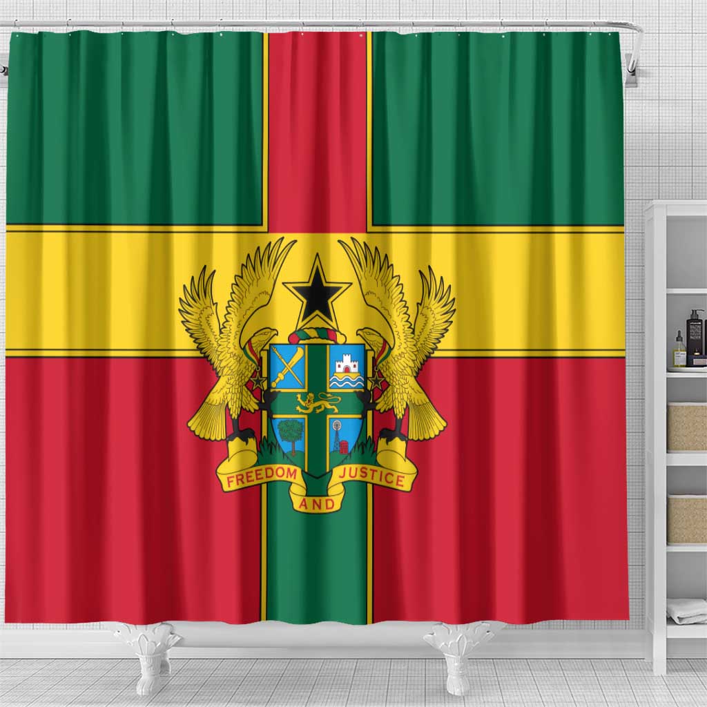 Ghana Flag Shower Curtain with Coat of Arms Design TS04