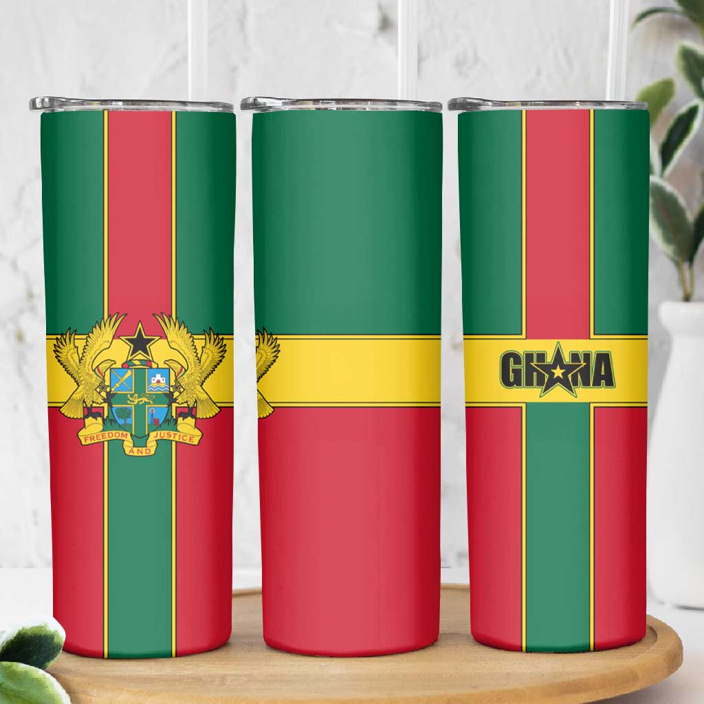 African Ghana Skinny Tumbler Flag with Coat of Arms Simple Design TS04