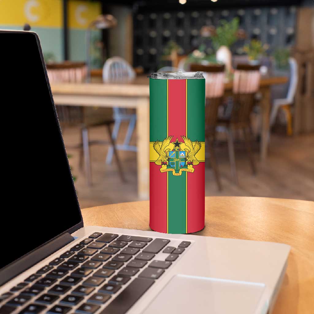 African Ghana Skinny Tumbler Flag with Coat of Arms Simple Design TS04