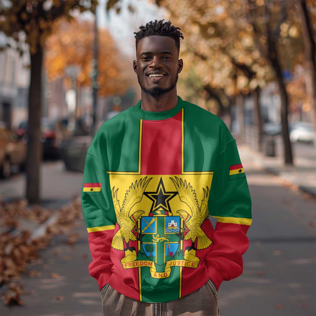 African Ghana Sweatshirt Flag with Coat of Arms Simple Design TS04