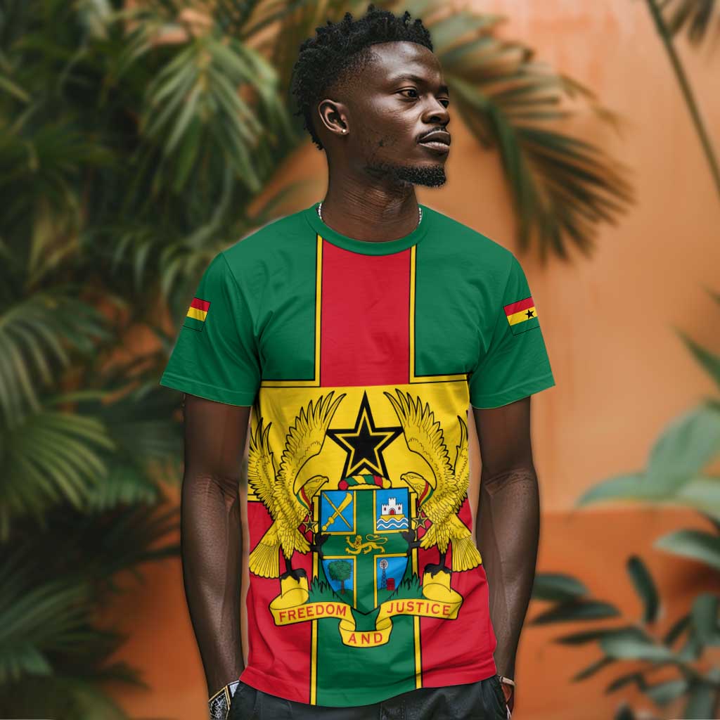 African Ghana T shirt Flag with Coat of Arms Simple Design TS04