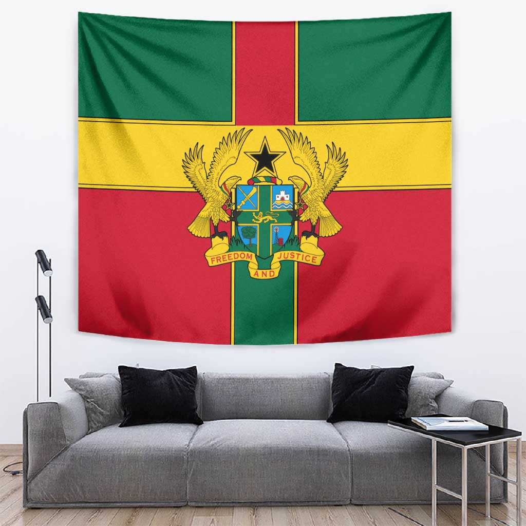 African Ghana Tapestry Flag with Coat of Arms Simple Design TS04