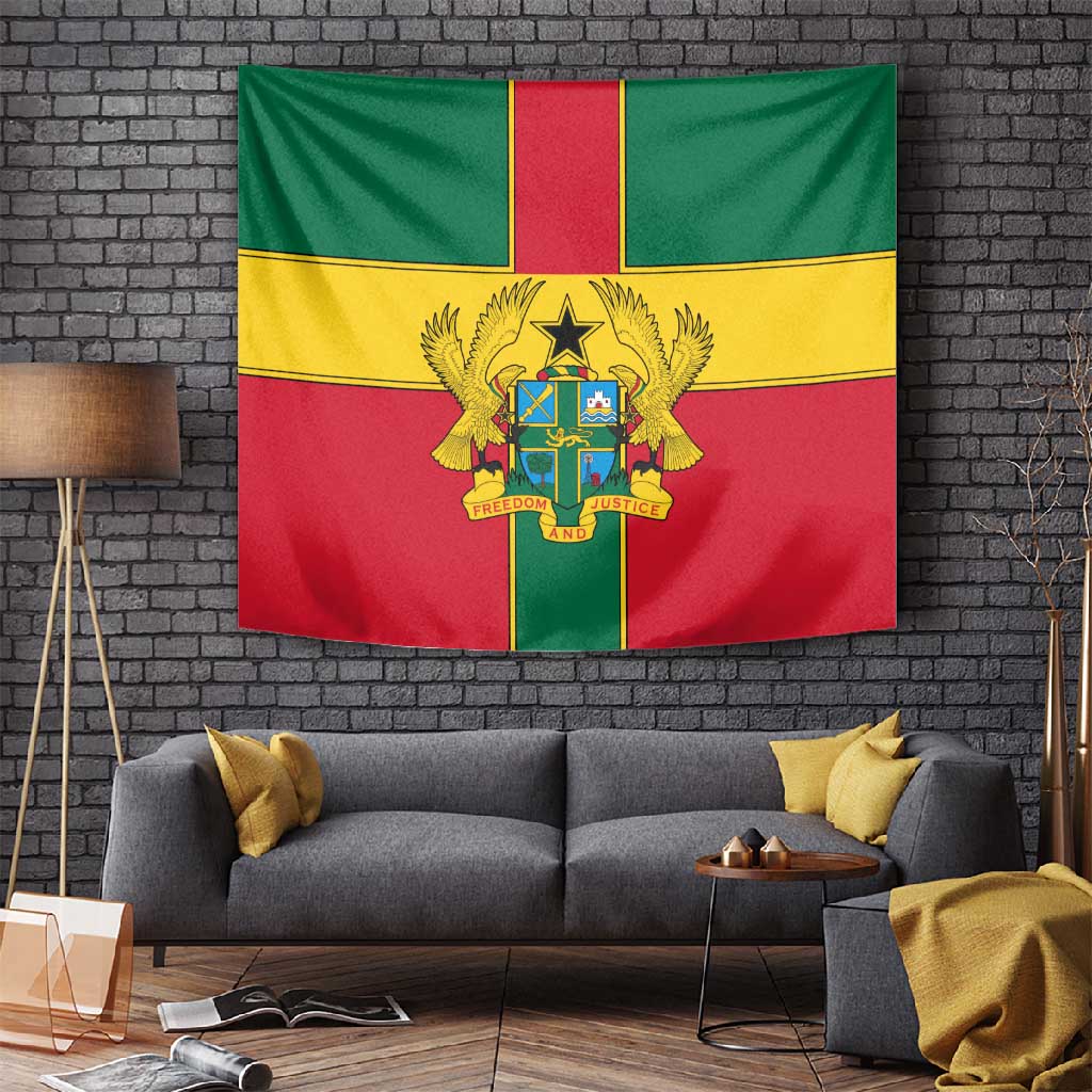 African Ghana Tapestry Flag with Coat of Arms Simple Design TS04