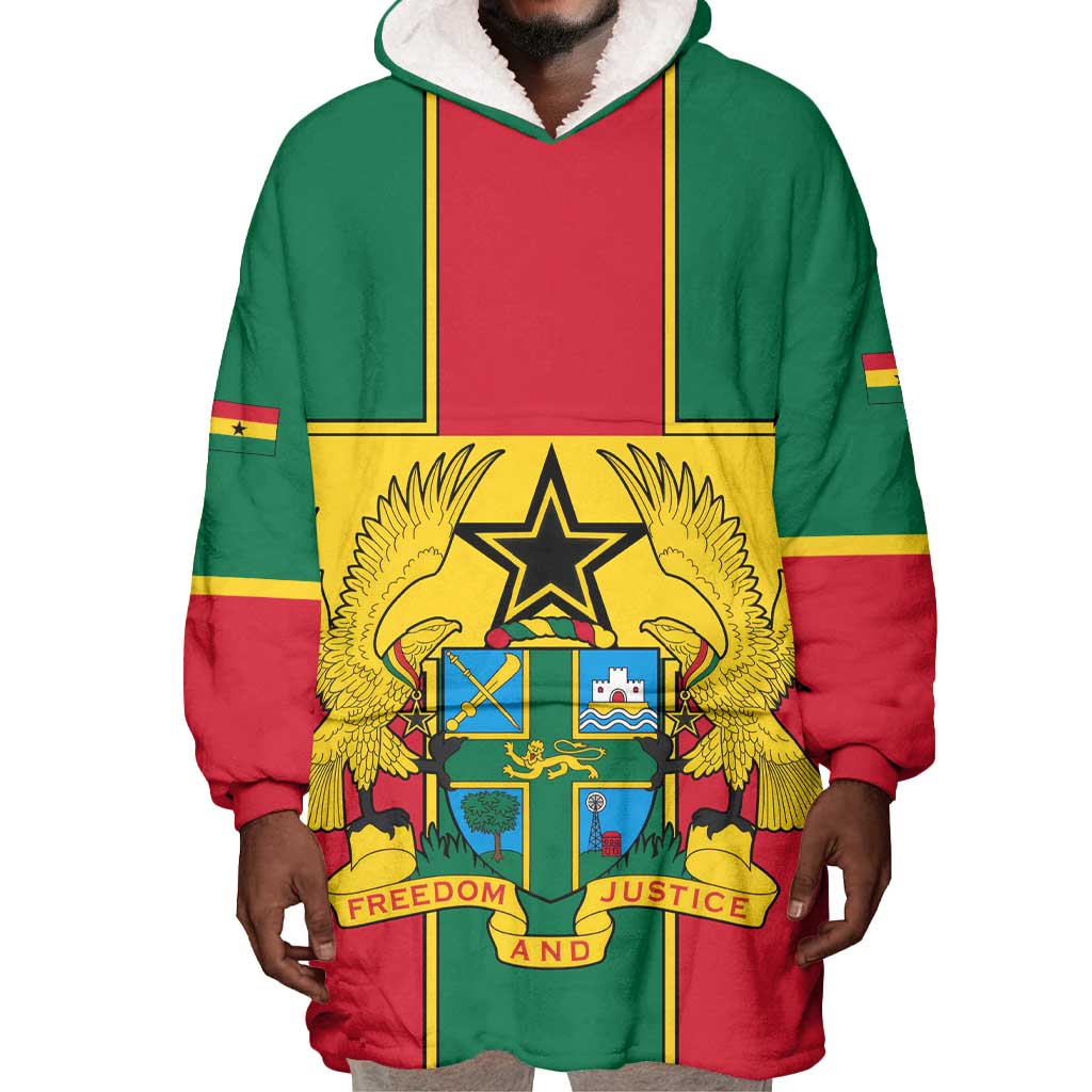 African Ghana Wearable Blanket Hoodie Flag with Coat of Arms Simple Design TS04