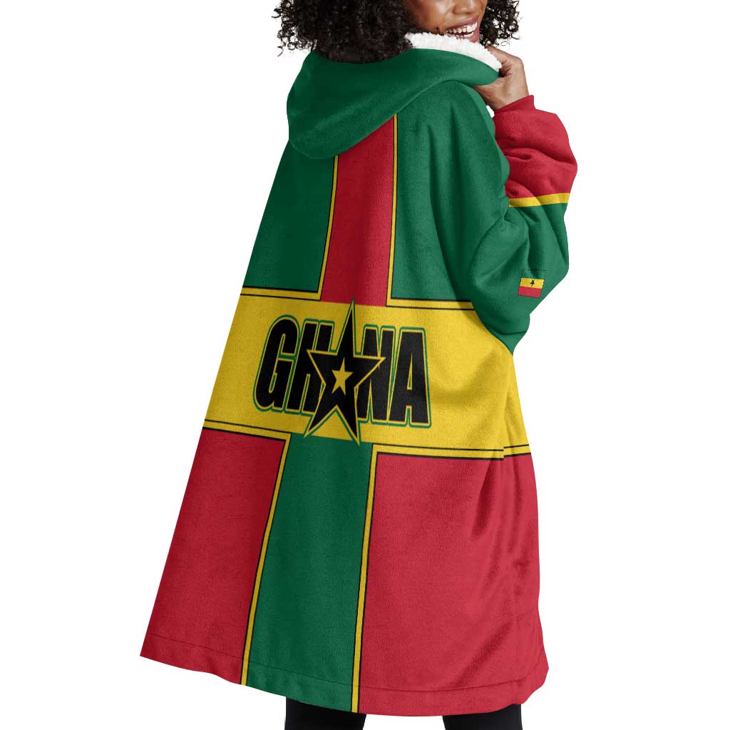 African Ghana Wearable Blanket Hoodie Flag with Coat of Arms Simple Design TS04