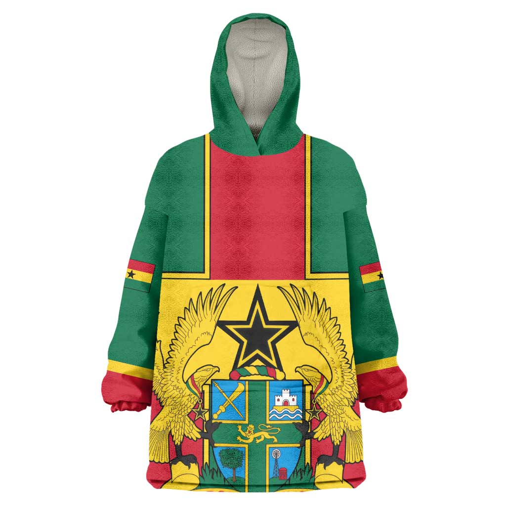 African Ghana Wearable Blanket Hoodie Flag with Coat of Arms Simple Design TS04