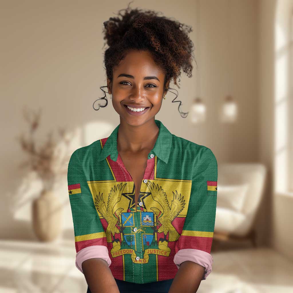 African Ghana Women Casual Shirt Flag with Coat of Arms Simple Design TS04