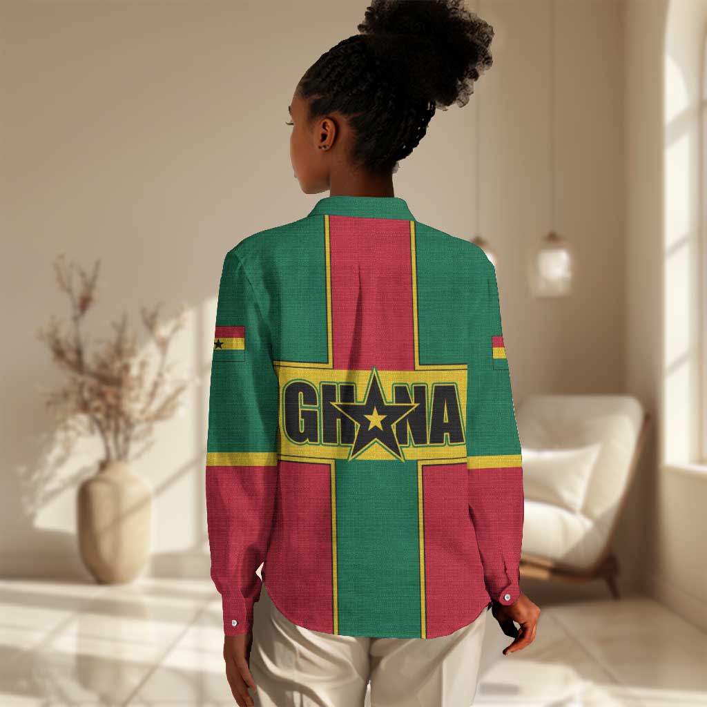 African Ghana Women Casual Shirt Flag with Coat of Arms Simple Design TS04