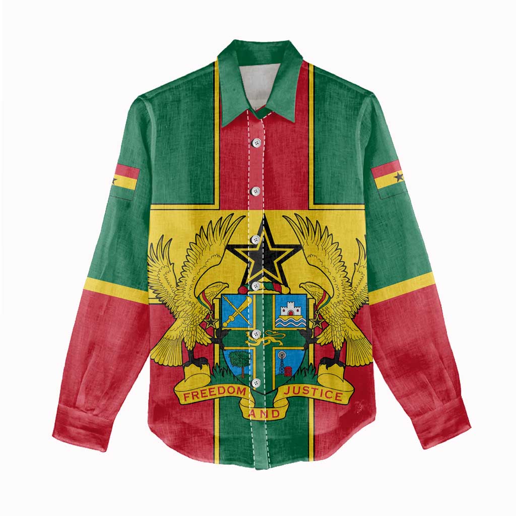 African Ghana Women Casual Shirt Flag with Coat of Arms Simple Design TS04