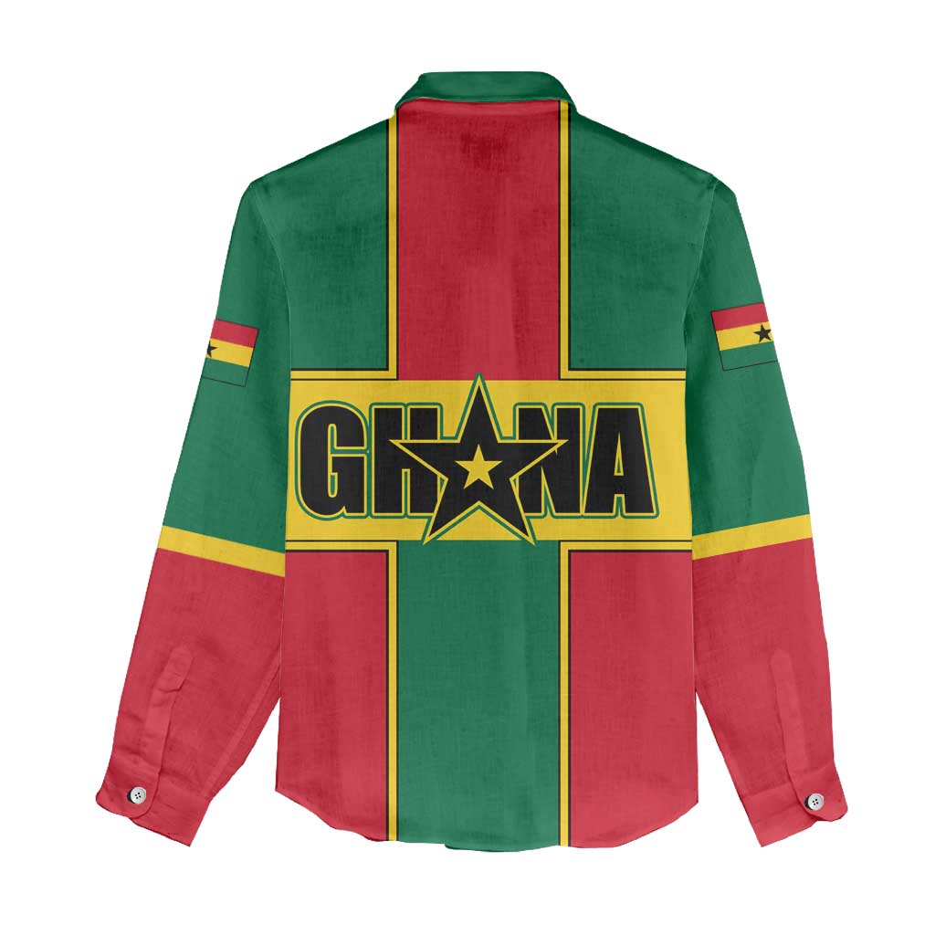 African Ghana Women Casual Shirt Flag with Coat of Arms Simple Design TS04