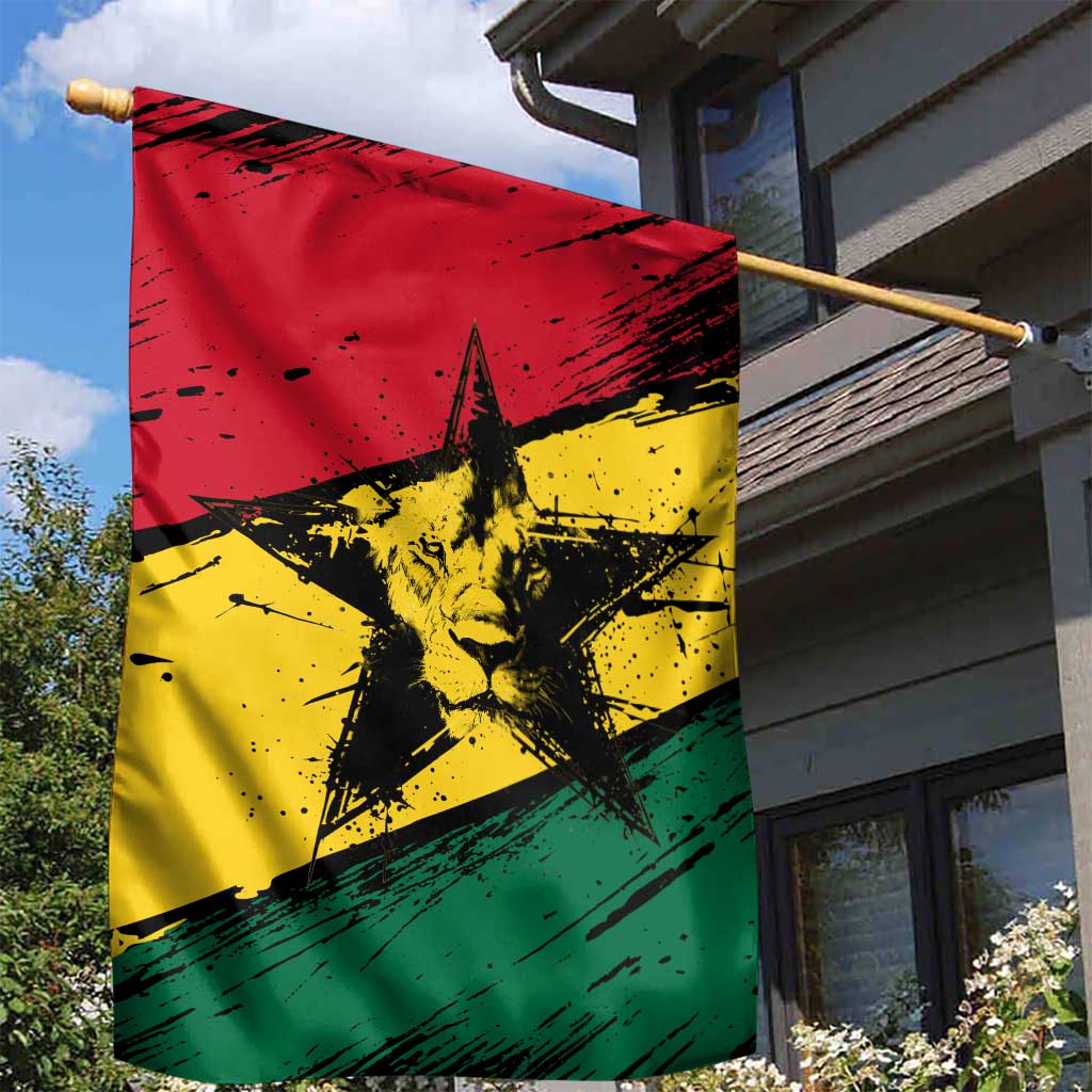 Afro Ghana Lion Garden Flag Star Grunge Style TS04