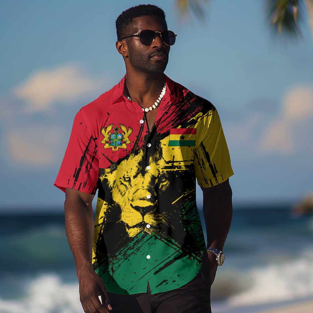 Afro Ghana Lion Hawaiian Shirt Star Grunge Style TS04