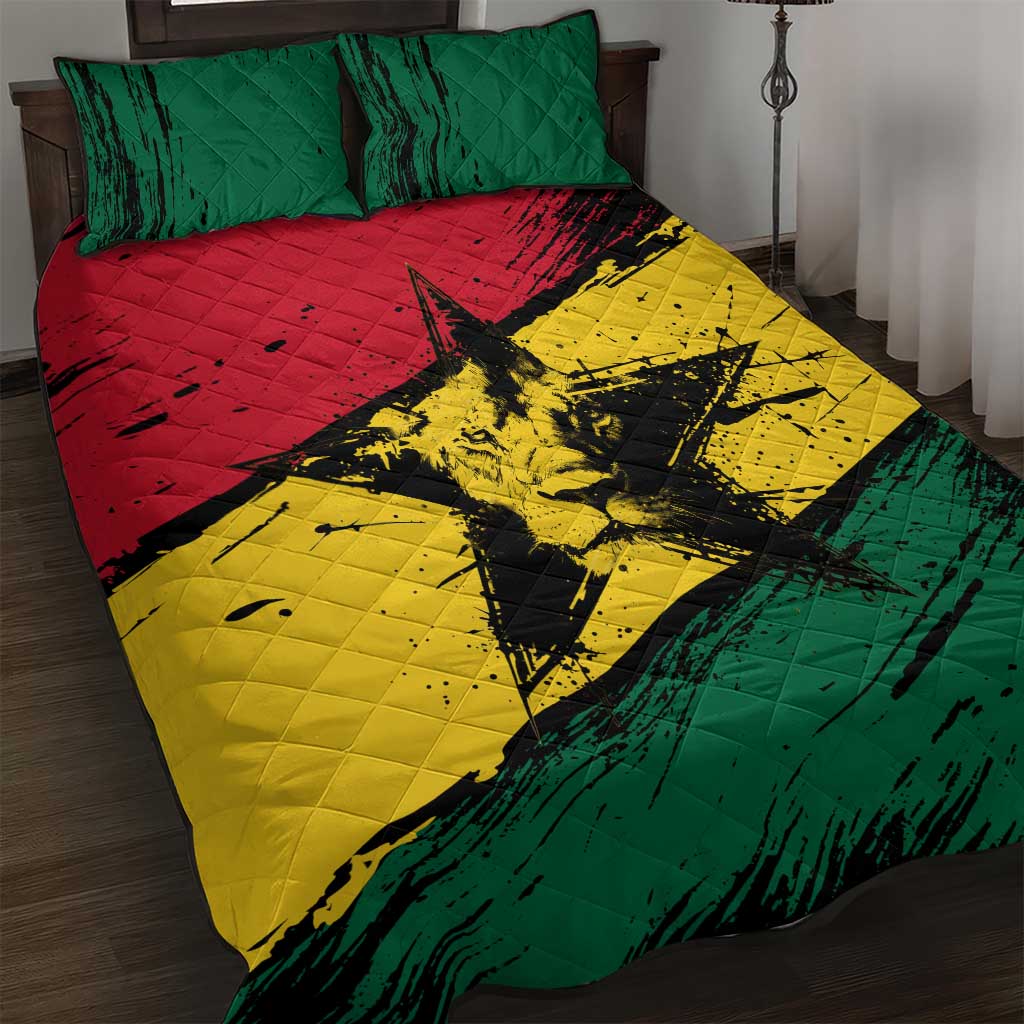 Afro Ghana Lion Quilt Bed Set Star Grunge Style TS04