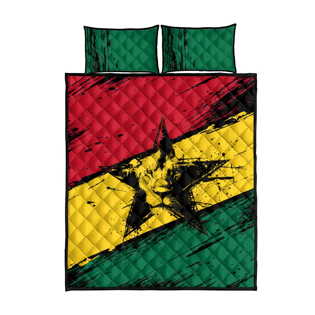 Afro Ghana Lion Quilt Bed Set Star Grunge Style TS04