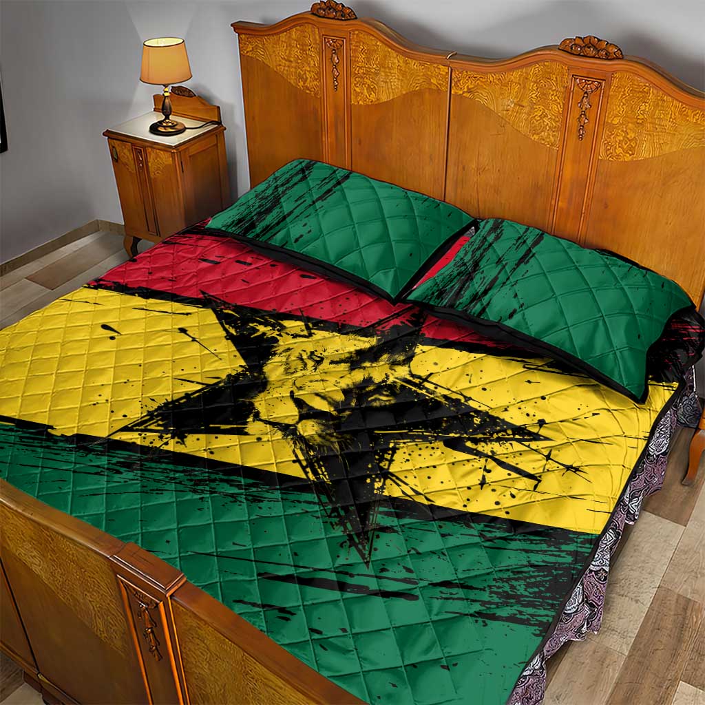Afro Ghana Lion Quilt Bed Set Star Grunge Style TS04
