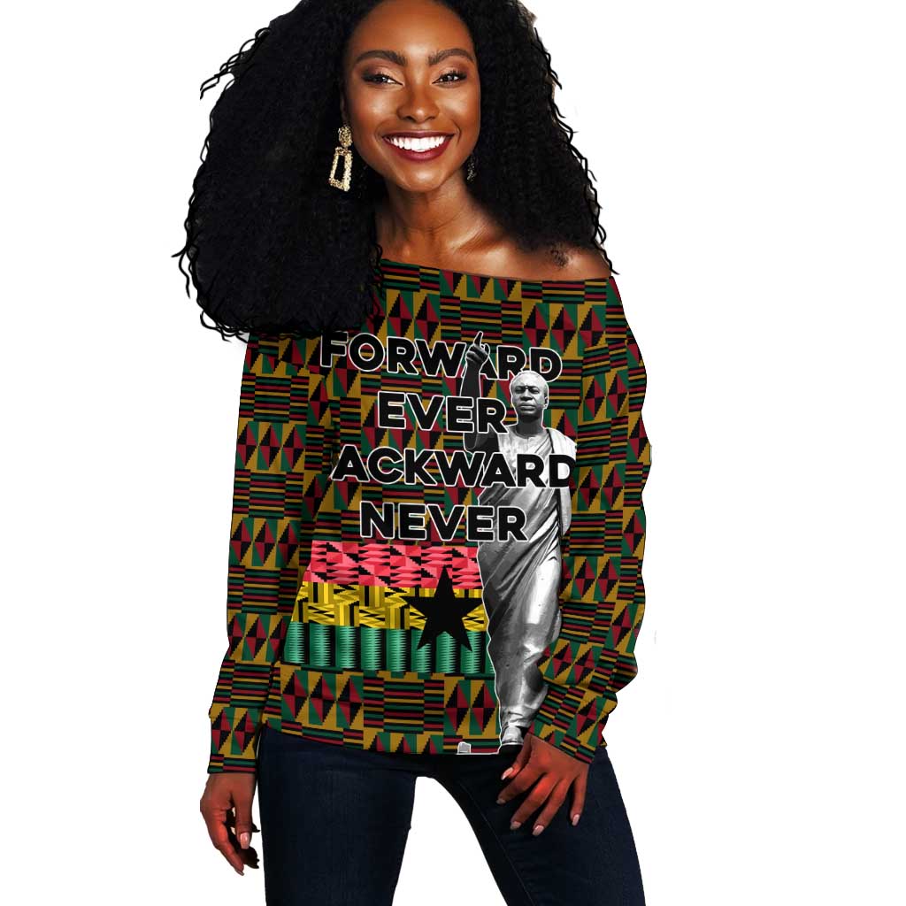 Kwame Nkrumah Ghana Off Shoulder Sweater Kente Pattern African TS04
