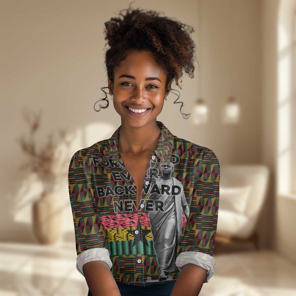 Kwame Nkrumah Ghana Women Casual Shirt Kente Pattern African TS04