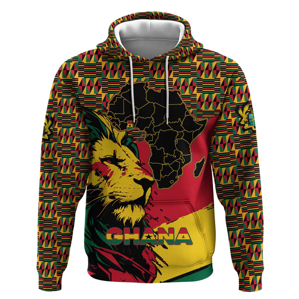 Ghana Lion Hoodie - Map & Coat of Arms Grunge Style Design TS04