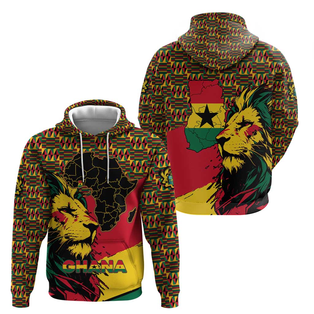 Ghana Lion Hoodie - Map & Coat of Arms Grunge Style Design TS04