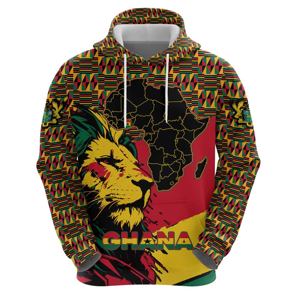 Ghana Lion Hoodie - Map & Coat of Arms Grunge Style Design TS04