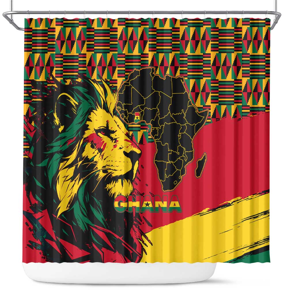Ghana Lion Shower Curtain - Map & Coat of Arms Grunge Style Design TS04