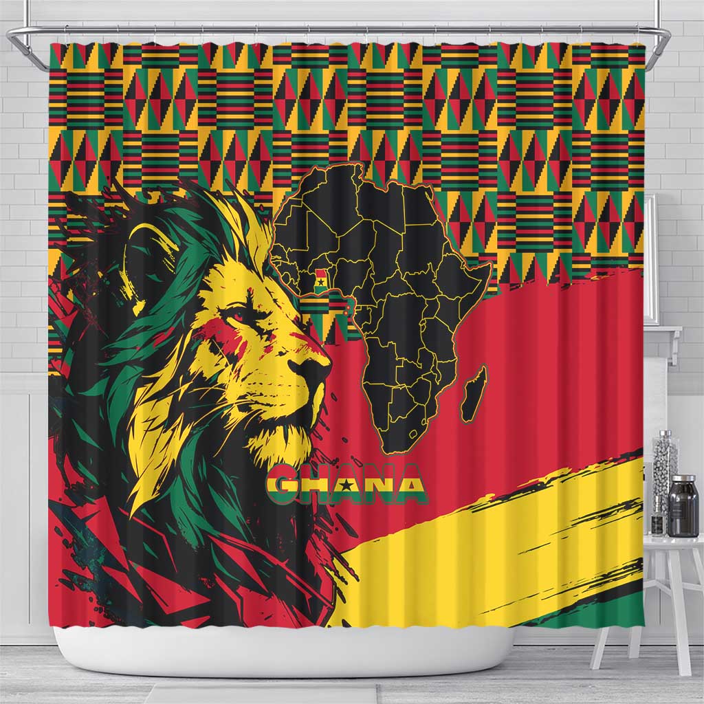Ghana Lion Shower Curtain - Map & Coat of Arms Grunge Style Design TS04