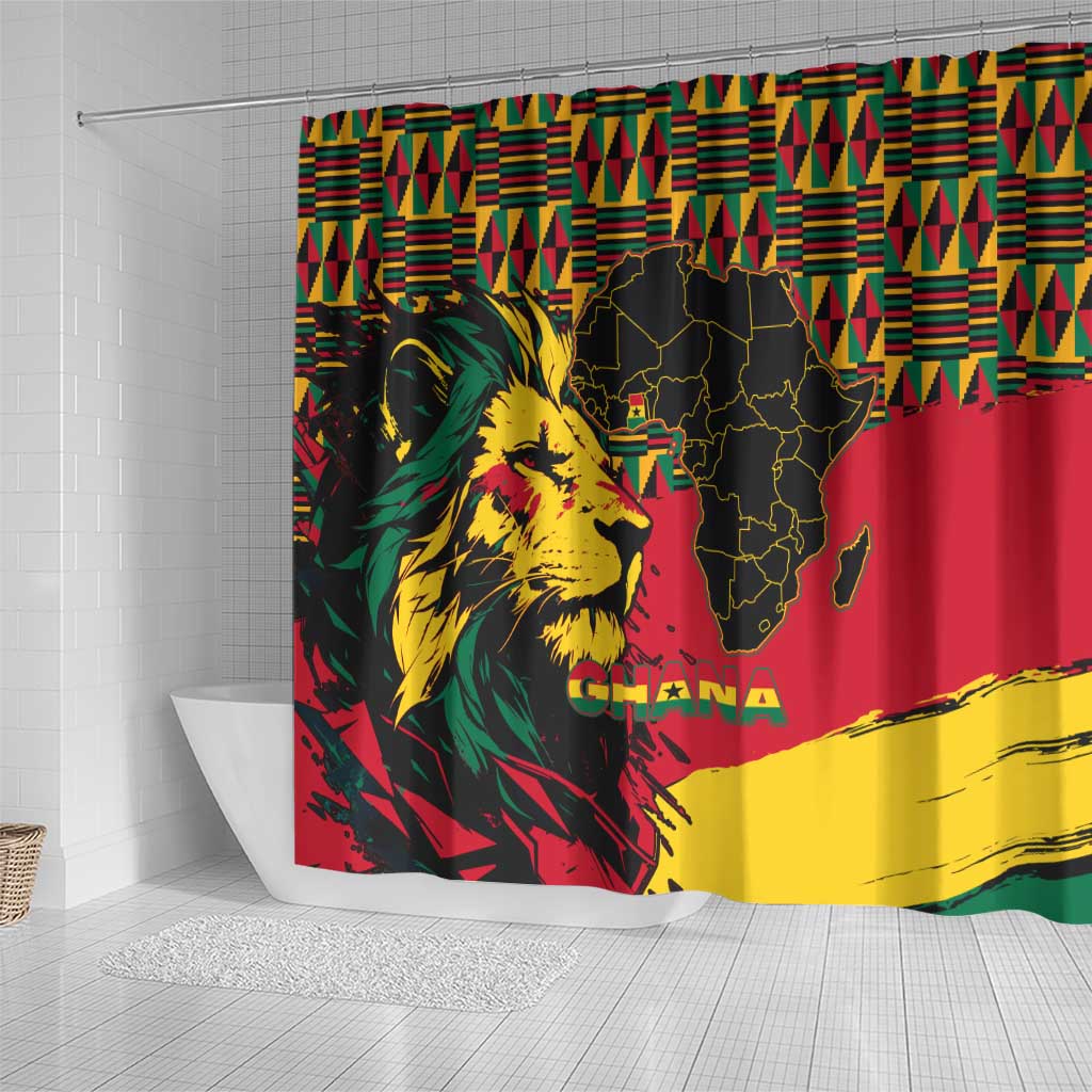 Ghana Lion Shower Curtain - Map & Coat of Arms Grunge Style Design TS04