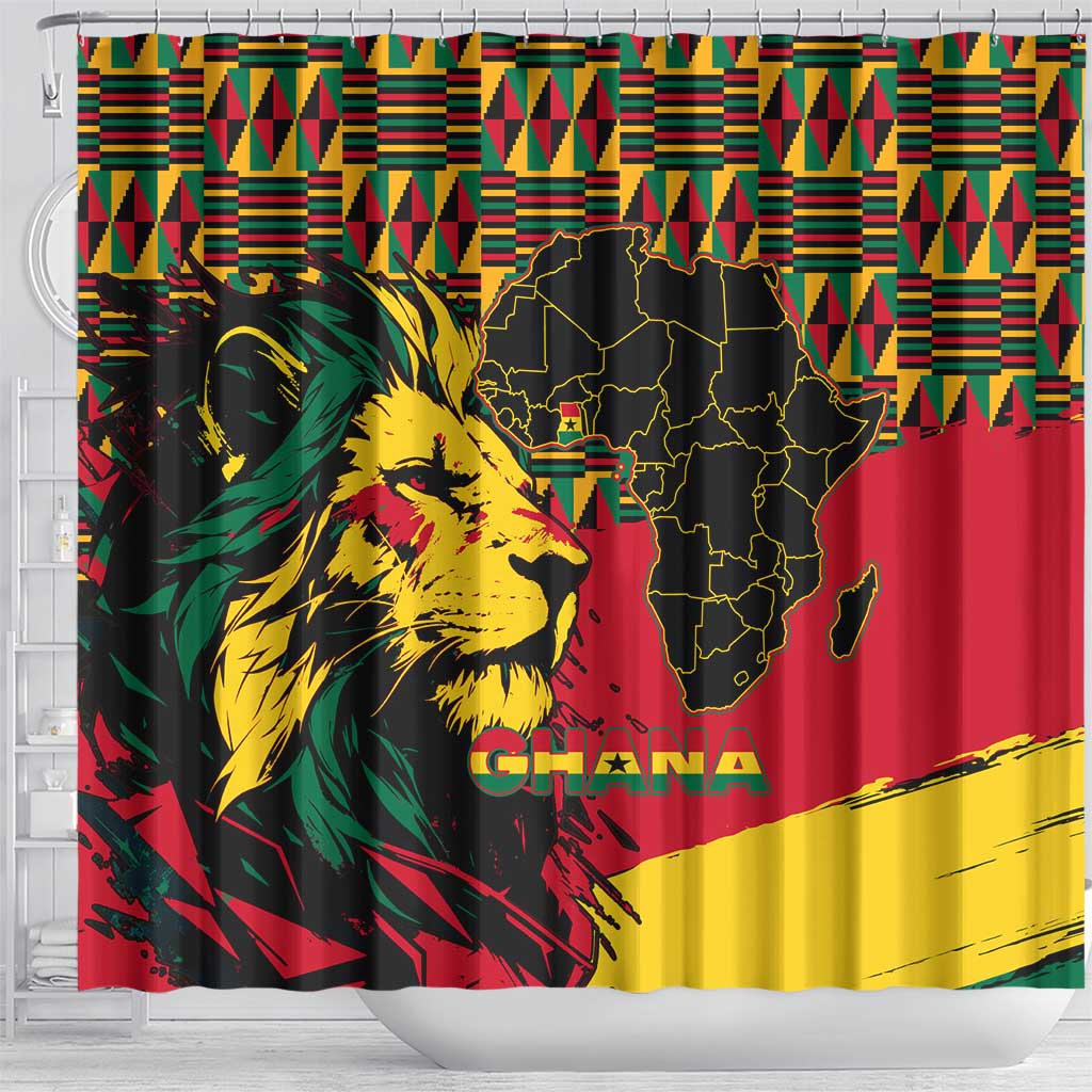 Ghana Lion Shower Curtain - Map & Coat of Arms Grunge Style Design TS04