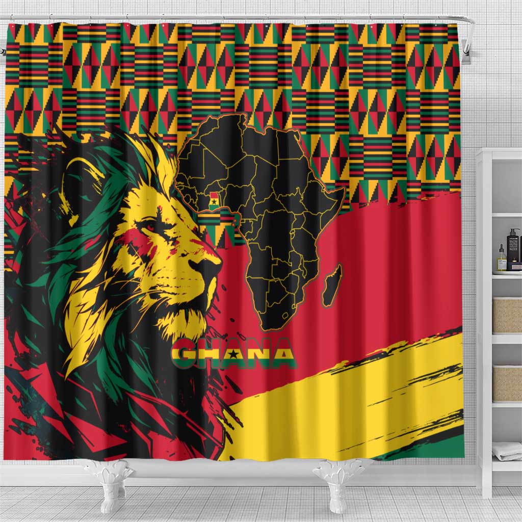 Ghana Lion Shower Curtain - Map & Coat of Arms Grunge Style Design TS04