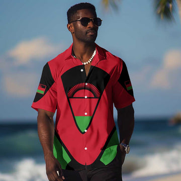 Malawi Hawaiian Shirt Flag Colors Blended with National Emblem TS04