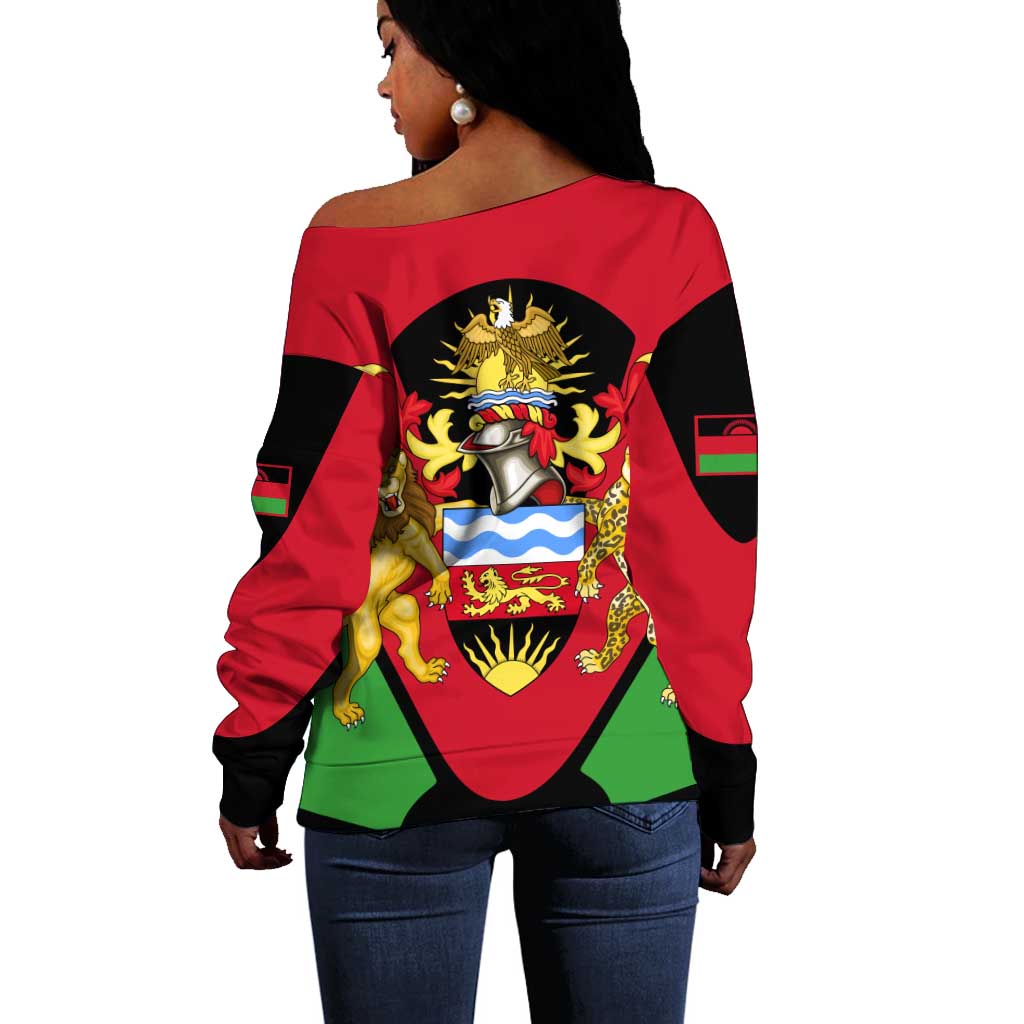 Malawi Off Shoulder Sweater Flag Colors Blended with National Emblem TS04