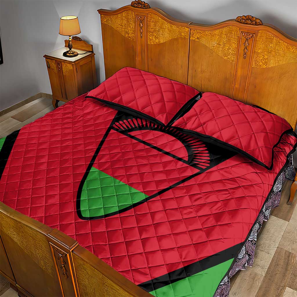 Malawi Quilt Bed Set Flag Colors Blended with National Emblem TS04