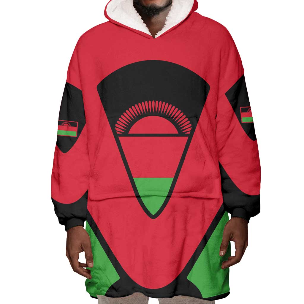 Malawi Wearable Blanket Hoodie Flag Colors Blended with National Emblem TS04