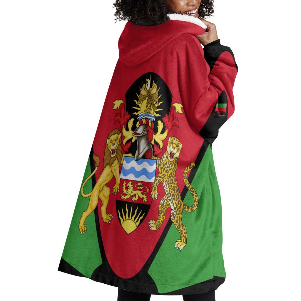 Malawi Wearable Blanket Hoodie Flag Colors Blended with National Emblem TS04