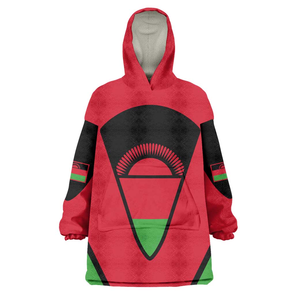 Malawi Wearable Blanket Hoodie Flag Colors Blended with National Emblem TS04