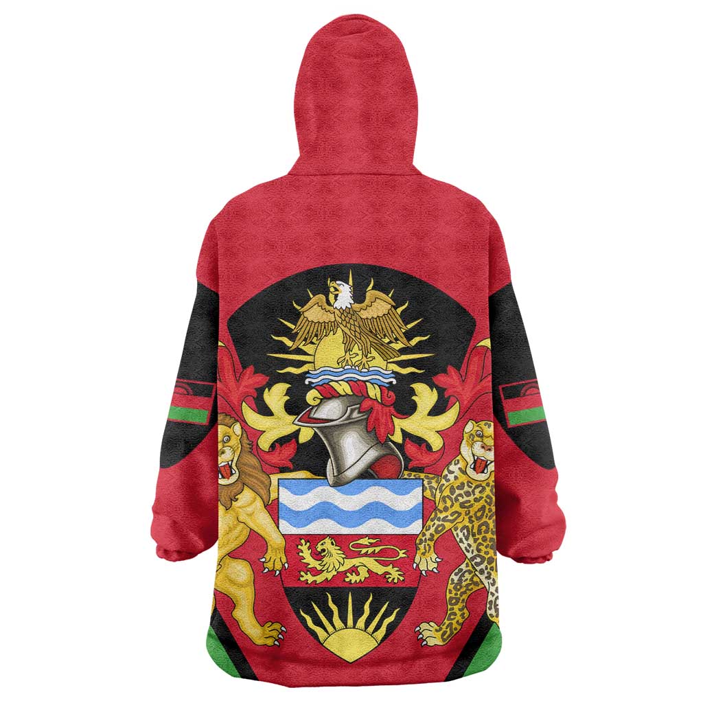 Malawi Wearable Blanket Hoodie Flag Colors Blended with National Emblem TS04