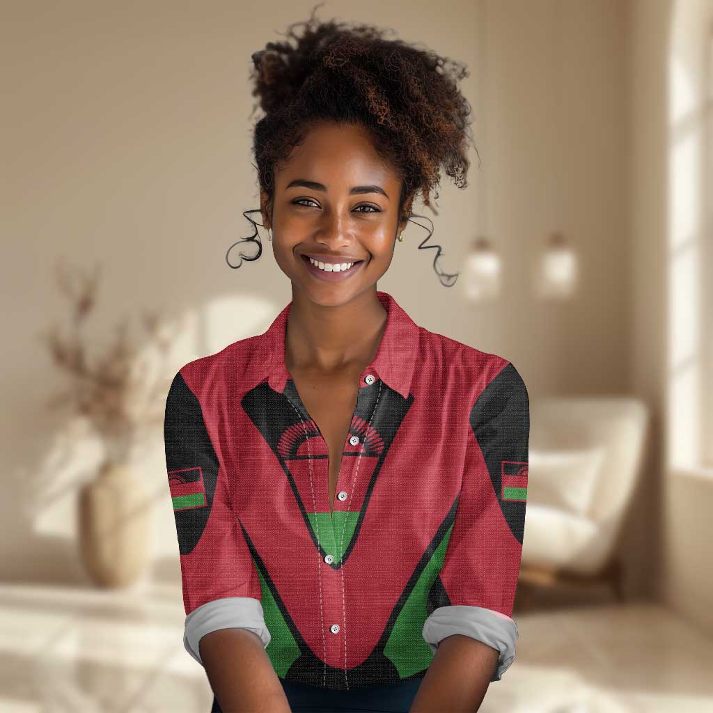 Malawi Women Casual Shirt Flag Colors Blended with National Emblem TS04