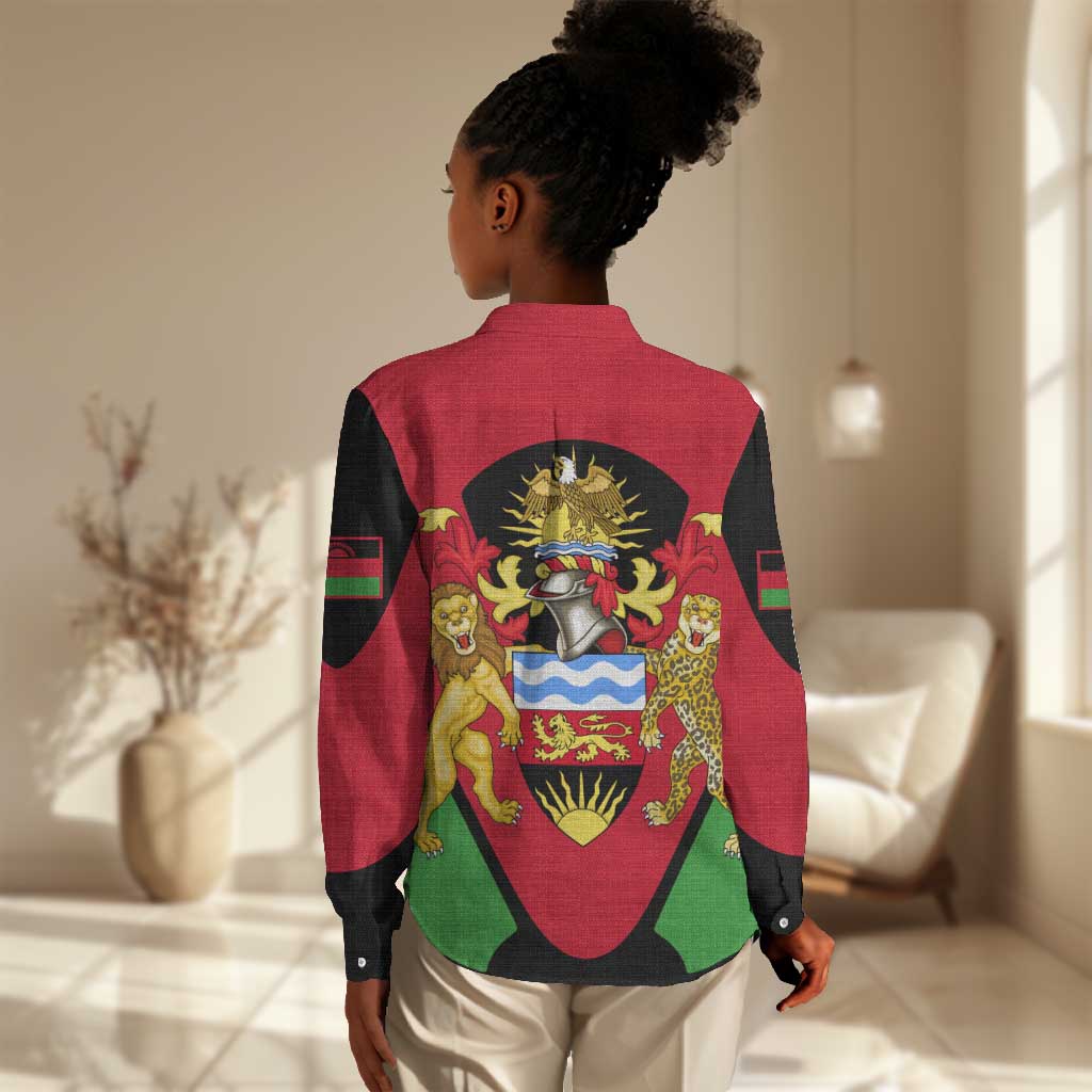 Malawi Women Casual Shirt Flag Colors Blended with National Emblem TS04