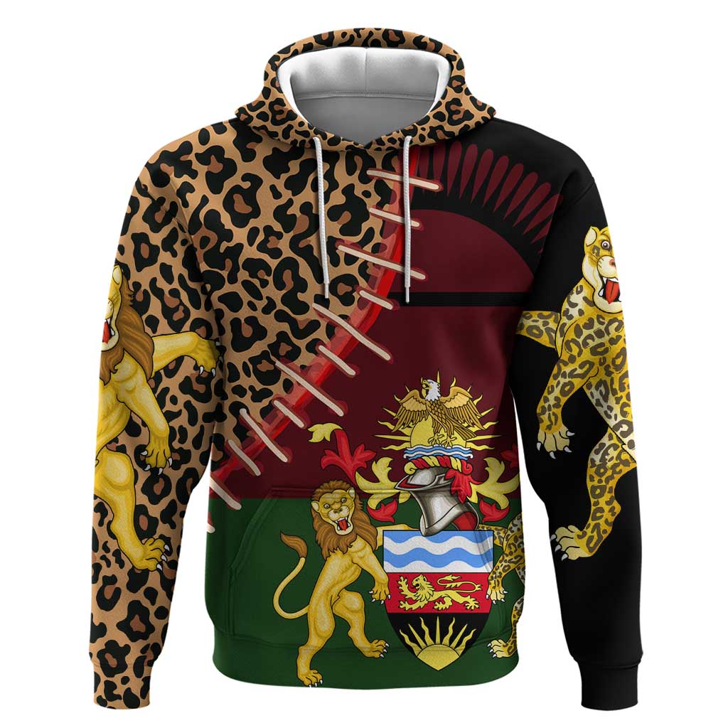Malawi Hoodie Coat of Arms & Leopard Print - Unique Motif Fusion TS04