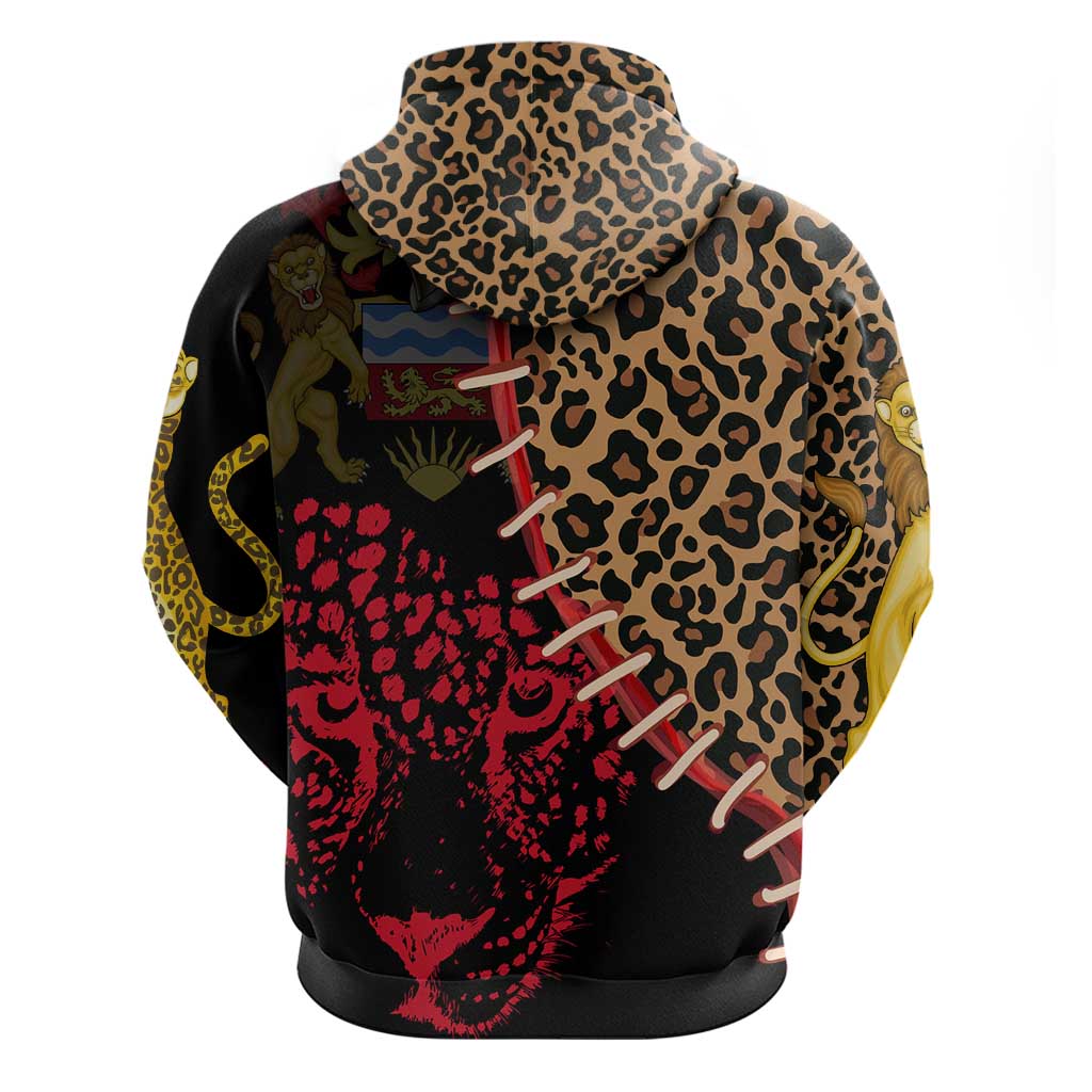 Malawi Hoodie Coat of Arms & Leopard Print - Unique Motif Fusion TS04