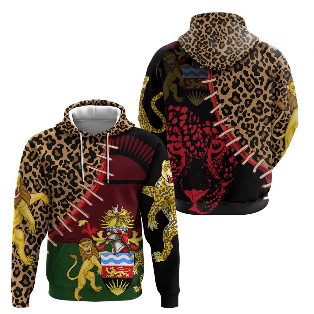 Malawi Hoodie Coat of Arms & Leopard Print - Unique Motif Fusion TS04